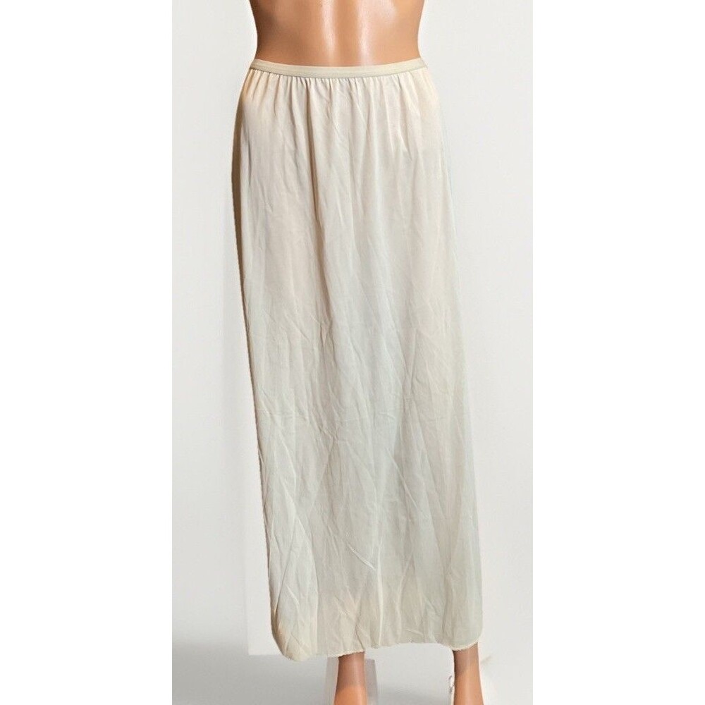 Vintage OLGA 951-1 Cream SILKY NYLON Lace Trim LONG A-Line HALF SLIP Sz S